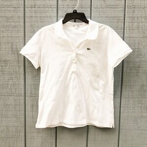 Lacoste White Cotton Piqué Polo Shirt Women's Size 46 Embroidered Logo